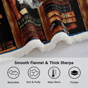 Vintage Kitten Sherpa Fleece Blanket Cat in Bookshelf Design As Librarian or Book Lover Gift Throws for Bed Couch or Sofa - Product Image 6