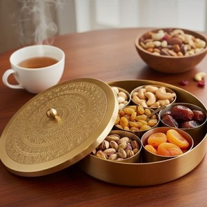 Indian Handmade Brass Masala Dabba Spice Container Set with Spoon Traditional Kitchen <b>Storage</b> Box Restaurant Hotel Wholesale - Product Image 1