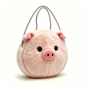 Bolso de peluche de cerdo con temática animal para niños, bolso de cadena con forma de bola de peluche de cerdo de dibujos animados, bolso de hombro de peluche de cerdo suave - Product Image 5