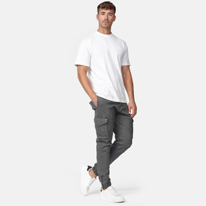 Men's Gray Cargo Pants Canvas Material Multiple Pockets Elastic Waist Casual Style Midweight Autumn Wear - Product Image 6