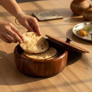 Boîte à chapati multifonctionnelle en bois de manguier |   Conteneur de rangement artisanal |   Organisateur en bois pour la cuisine et la maison - Product Image 2