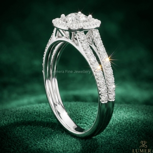 Bague de fiançailles Halo en or blanc 9K 10K 14K 15K pour femme, diamant de laboratoire IGI taille ronde, bijoux à bande fendue - Product Image 4