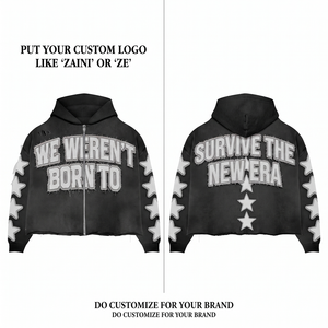 Premium 420 GSM Polyester/Cotton Woven Black White Panel Zipper-Up Hoodie with Front Custom Chenille Embroidery Logo OEM Service - Product Image 1