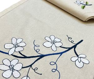 Custom Embroidered White Magnolia <b>Placemats</b> & Napkins Sets Washable Hemstitch Natural Linen Cotton Mats Weddings Home Events - Product Image 4