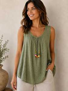 Knitted Spandex Cotton Breathable Quick Dry Eco-Friendly Anti-shrink Casual Short Canvas Stretch Women's Tank Tops - Product Image 2