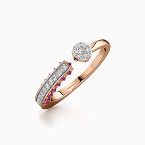 Anillo de Lujo con Zafiro Rosa y Diamantes para Mujer, Diseño Moderno de Bypass, Chapado en Rodio, para Bodas y Fiestas, Oro de 10K, 14K, 18K, Plata 925, 935 - Product Image 3