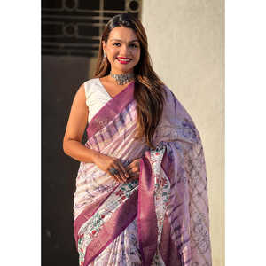 Sari en soie Chanderi lavande Elite Weaves, tissage jacquard Zari, bordure à motifs floraux, vêtements indiens et pakistanais, 600g - Product Image 2