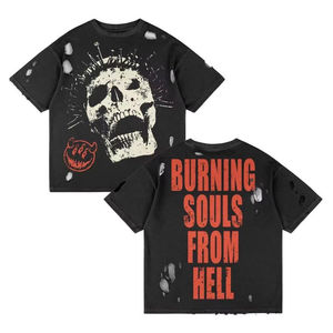 Camiseta Negra Oversize de Algodón Grueso Lavado con Estampado Gráfico para Hombre, Venta al por Mayor OEM, Camisetas Casuales Personalizadas - Product Image 1