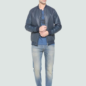 Chaqueta de Motociclista de Cuero Genuino Color Borgoña para Hombre, Corte Ajustado, Cuello Camisero, Cierre de Cremallera, Manga Regular, Estilo Invernal, Impermeable, 2026 - Product Image 1