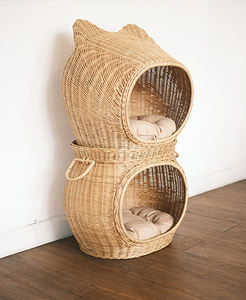 Maison pour animaux en rotin tressé à 2 niveaux avec coussin amovible, lits pour chiens et chats - Product Image 6