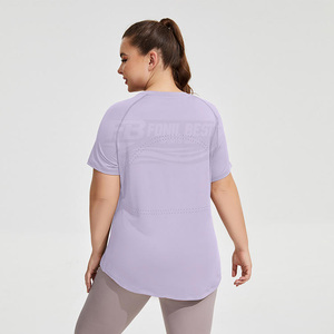 Wholesale Short Sleeve Mesh Breathable Gym <b>Tops</b> Women Quick Dry Skin-friendly Soft High Stretch Plus Size Crew Neck Tank <b>Top</b> - Product Image 5