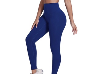 Pantalones Deportivos de Gimnasio con Logotipo Personalizado para Mujer, Leggings de Yoga de Cintura Alta de Nailon y Elastano con Patrón de Arrugas Elásticas, Ropa Deportiva Sólida - Product Image 1