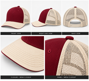 Gorra trucker de malla con visera curva y bloques de color, ajustable, gorra de béisbol con cierre a presión, bordado personalizado, gorras al por mayor - Product Image 6