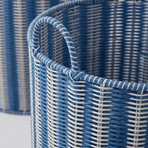 Cesta de Almacenamiento Redonda de Mimbre Tejido Rústico Azul, Ecológica, con Asas, para Guardería, Dormitorio y Sala de Juegos - Product Image 2