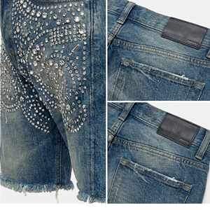 กางเกงยีนส์ขาสั้นผู้ชายประดับคริสตัลหรูหรา สไตล์สตรีทแวร์ลำลอง แบรนด์ Process Impex - Product Image 5