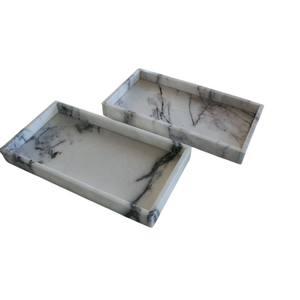Plateau de service rectangulaire en marbre blanc naturel de qualité supérieure, fait main, en pierre massive, pour présentation sur comptoir, pour la maison - Product Image 2