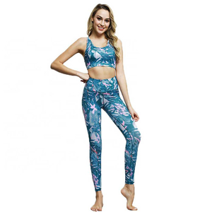Ensemble de yoga personnalisé à marque privée, imprimé sur le devant, soutien-gorge de sport sublimé, taille haute, grande taille, séchage rapide, respirant, legging 2 pièces - Product Image 3