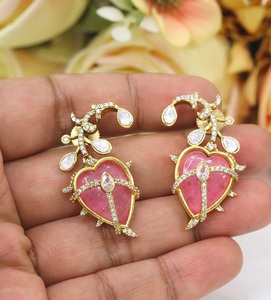 Adorables Pendientes de Gota Kundan de Moissanita Chapados en Oro de Latón de Primera Calidad para Mujeres y Niñas, Ideales para Bodas, Eventos Nocturnos y Fiestas - Product Image 2