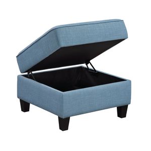 Pouf Moderno in Legno Massello, Blu Trapuntato, con Contenitore, per Soggiorno - Product Image 2