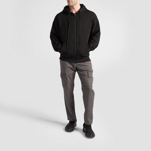 Survêtement homme noir à fermeture éclair intégrale, en molleton épais, ensemble jogging cargo, sweat à capuche personnalisé, streetwear - Product Image 1