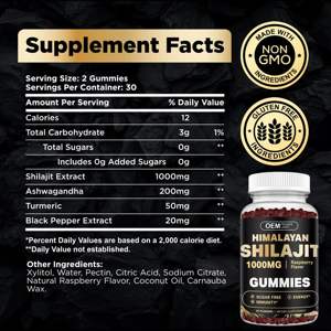 Gomitas de Shilajit del Himalaya 100% Puras OEM para Hombres y Mujeres, Sin Azúcar, 60 Gomitas con Ashwagandha para Fuerza y Energía - Product Image 4