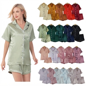 Ensemble de pyjama en satin de soie pour femme, deux pièces, vêtements de nuit et de détente, taille élastique, respirant, manches courtes, boutonné - Product Image 5