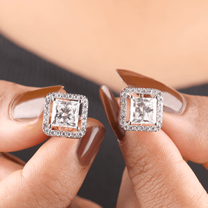 Pendientes de Oro de 14 Quilates de Lujo con Diamantes Cultivados en Laboratorio con Corte Princesa, Certificados por IGI, Diamantes Cuadrados, Joyería Fina de Oro para Novia - Product Image 3