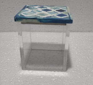 Venta al por mayor moderno transparente cuadrado acrílico postre contenedor con hueso incrustado tapa azul para el hogar para bodas - Product Image 2