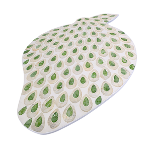 Bandeja con forma de hoja de MDF hecha a mano con patrón de incrustaciones de Capiz en forma de lágrima verde, bandeja decorativa para servir de nácar para decoración del hogar - Product Image 2