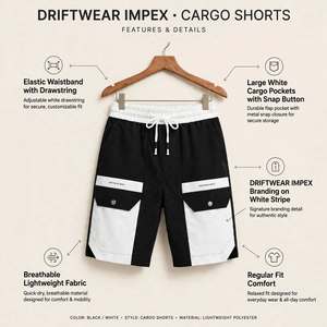 Shorts de Baño Bermuda para Hombre, Cintura Media, con Cordón Elástico, Bolsillo Cargo, Personalización Completa, en Colores Contrastantes - Product Image 5