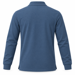 Men's Long Sleeve <b>Polo</b> <b>Shirt</b> Solid <b>Blue</b> Knitted Collared Button Down Top - Product Image 2