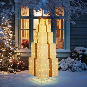 Torre di scatole regalo illuminate da 6 piedi #   Illuminazione Decorativa #   200 luci LED bianche calde #   All'aperto #   Pre-illuminato #   Scatole Regalo a Sorpresa #   Stakes - Product Image 4