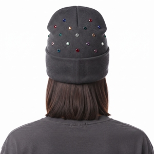 Bonnet tricoté personnalisé chaud pour l'hiver, brodé, doux, avec décorations de perles et strass, pour femme, idéal pour l'extérieur - Product Image 2