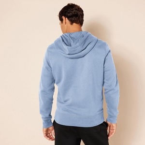 Sweat-shirt à capuche zippé bleu clair pour homme, coupe classique, en molleton décontracté, idéal pour l'automne, couleur unie, design tricoté - Product Image 3
