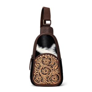 Bolso Bandolera de Cuero Vacuno Estilo Western con Pelo, Bolso Cruzado Floral Grabado a Mano, Bolso de Hombro Boho, Riñonera de Viaje para Mujer - Product Image 1