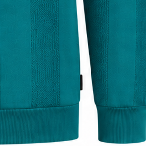 Teal Blue <b>Mens</b> <b>Long</b> <b>Sleeve</b> Knitted <b>Polo</b> <b>Shirt</b> Vertical Textured Stripe Design Ribbed Hem Casual Premium Pullover Fashion Top - Product Image 6