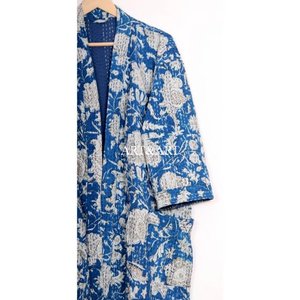 Al por mayor Bata Kimono Kantha de Verano para Mujer, de Algodón con Estampado Floral, Transpirable, Suave, Cuello en V, Manga Larga, Largo Completo, para Baño - Product Image 3
