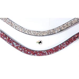 Sangle de tête en cuir plat et fin interchangeable avec incrustation de cristal de roche et système de fixation rapide auto-agrippant pour bridons - Product Image 1