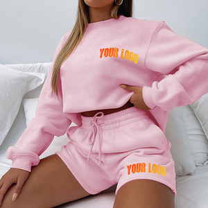 Ensemble court en molleton épais 100 % coton pour femme, coupe classique, style streetwear, couleur unie, écologique, vente en gros - Product Image 1