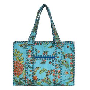 Bolso Tote de Algodón CRAFT HACKLE, Azul con Bordado Floral, Pintado a Mano, Aislado, Estilo Bohemio, con Cierre Abierto, para Todas las Temporadas - Product Image 1