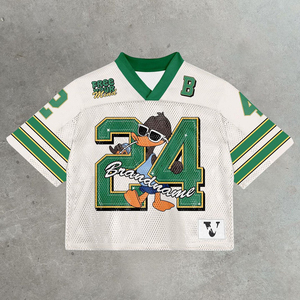 Camiseta de fútbol americano retro personalizada al por mayor con estampado integral, estilo streetwear, de malla sublimada de alta calidad, manga corta y corte holgado. - Product Image 1