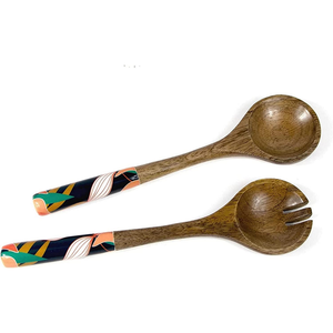 Ensemble de cuillères de cuisine en bois émaillé imprimé, couleur bois naturel, artisanat élégant, cuillères à salade - Product Image 5