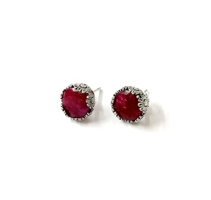 Ruby Gemstone <b>Stud</b> <b>Earrings</b> 3.8 Grams Flower Design 925 Sterling Silver Minimalist Jewelry Daily & Any Occasional Wear - Product Image 2