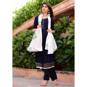 Magnifique ensemble de costume Mughal Butta Dupatta bleu, taille XS - Product Image 5