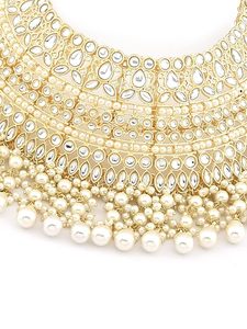 Traditional Indian Gold Plated Zircon Bridal Jewelry Set with <b>Choker</b> Necklace Earrings Maang Tikka & Ring for Weddings & Party - Product Image 4