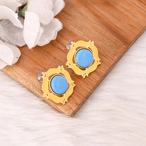 Natural Sleeping Beauty <b>Turquoise</b> Gemstone <b>Stud</b> <b>Earrings</b> Gold Plated Brass Bezel Setting Fashion Jewelry for Women - Product Image 3