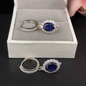 Pendientes de Zafiro en Plata de Ley, Piedra de Nacimiento de Septiembre, Estilo Vintage, Regalo de Navidad o Boda para Mujer - Product Image 2