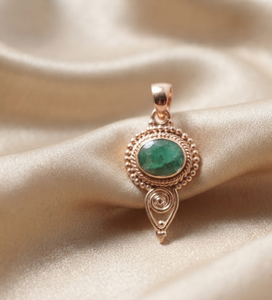 Pendentif en émeraude verte ovale naturelle, argent sterling 925, bijoux faits à la main, plaqué or rose jaune, cadeau pour elle - Product Image 4