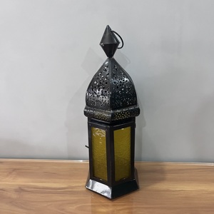 Artisan Design Decorative Iron & Glass <b>Lantern</b> with <b>Black</b> Finish for Home Decoration - Product Image 2