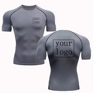 Camiseta de compresión negra y verde al por mayor para hombre, transpirable, de manga corta, con protección UV, OEM, logotipo personalizado - Product Image 2